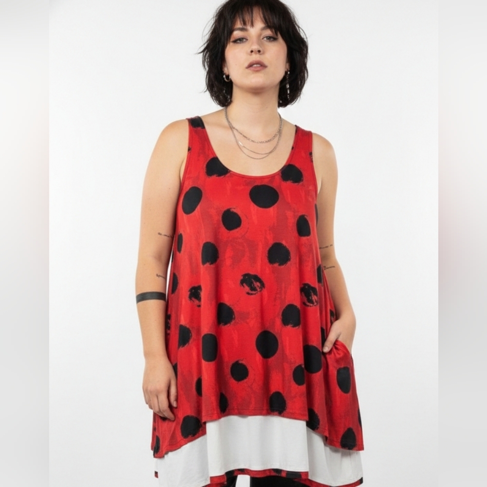 Aster Firmiana Tank Tunic Grunge Red Black Polka Dot 4X NWT
